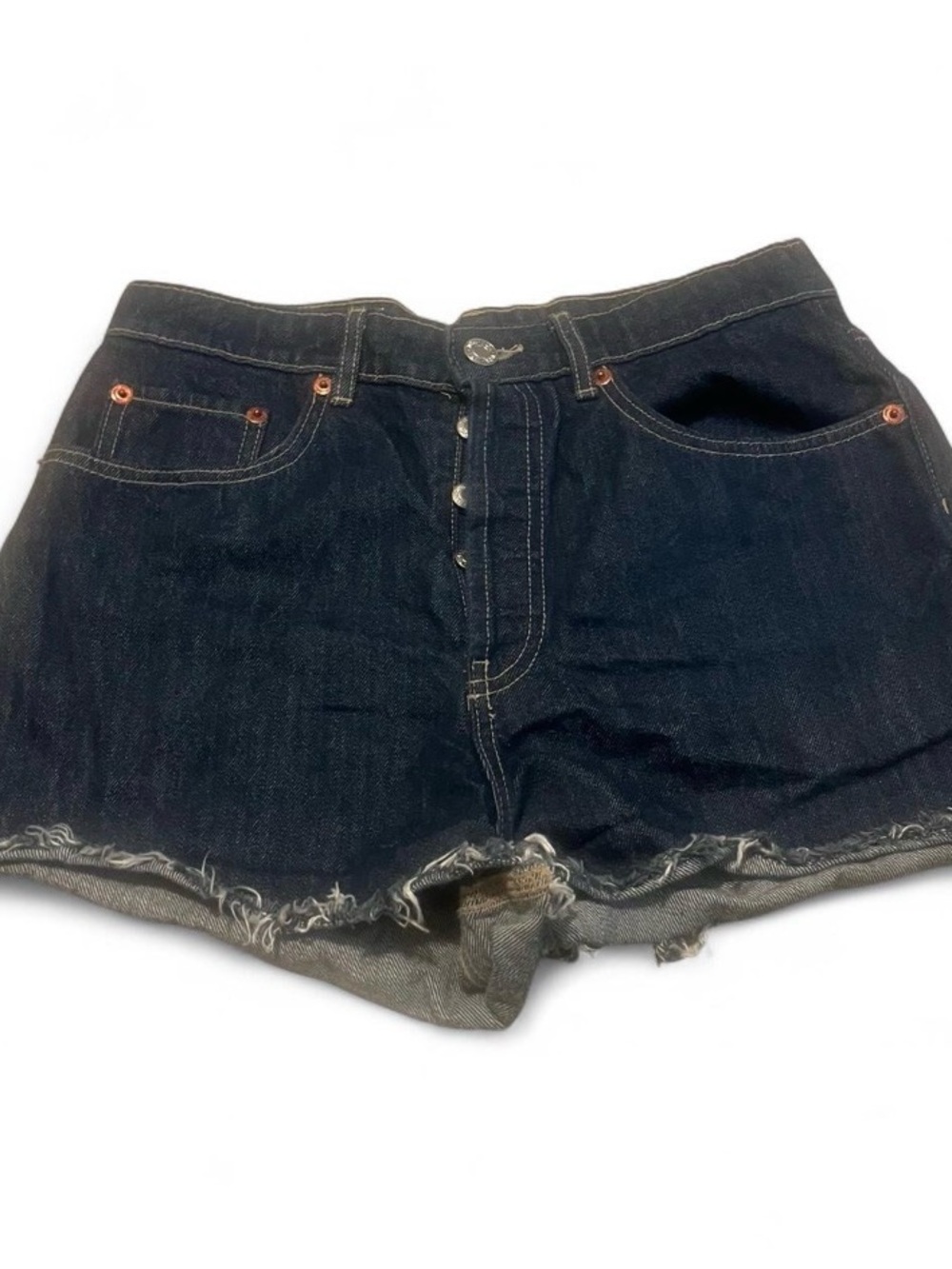 Zara Dark Indigo Denim Cutoff Shorts‎ with Frayed Hem